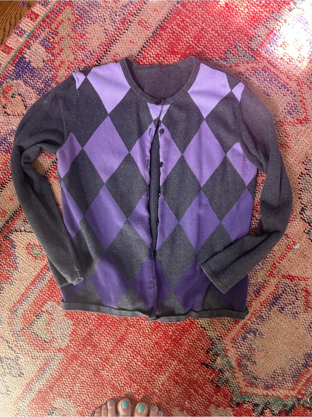 Vintage Argyle Cardigan Sweater in Purple and Gray